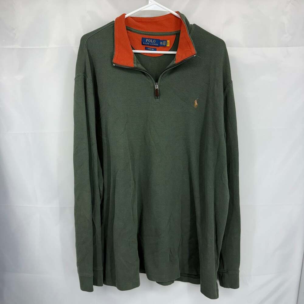 Polo Ralph Lauren Men XXL 1/4 Zip Pullover Sweater Green Long Sleeve Estate Rib